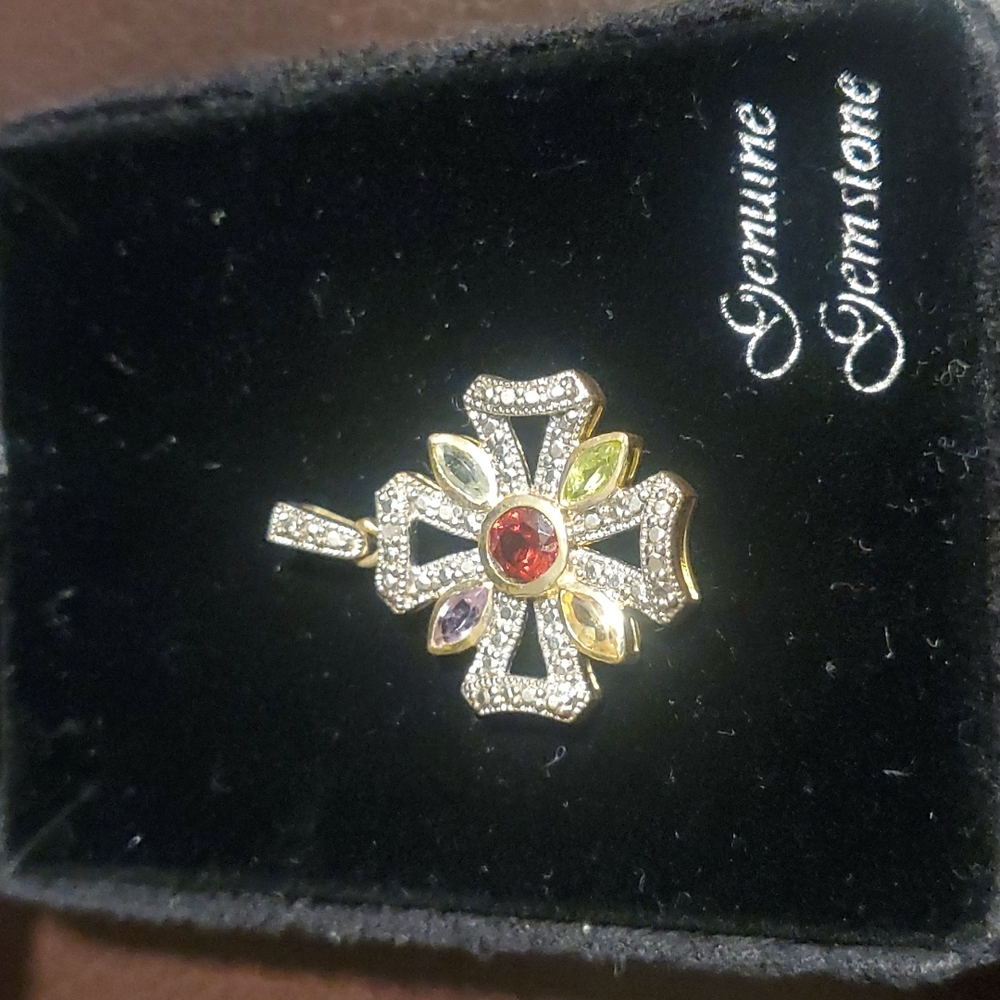 Diamonds & Gems Gold over Sterling Silver Cross